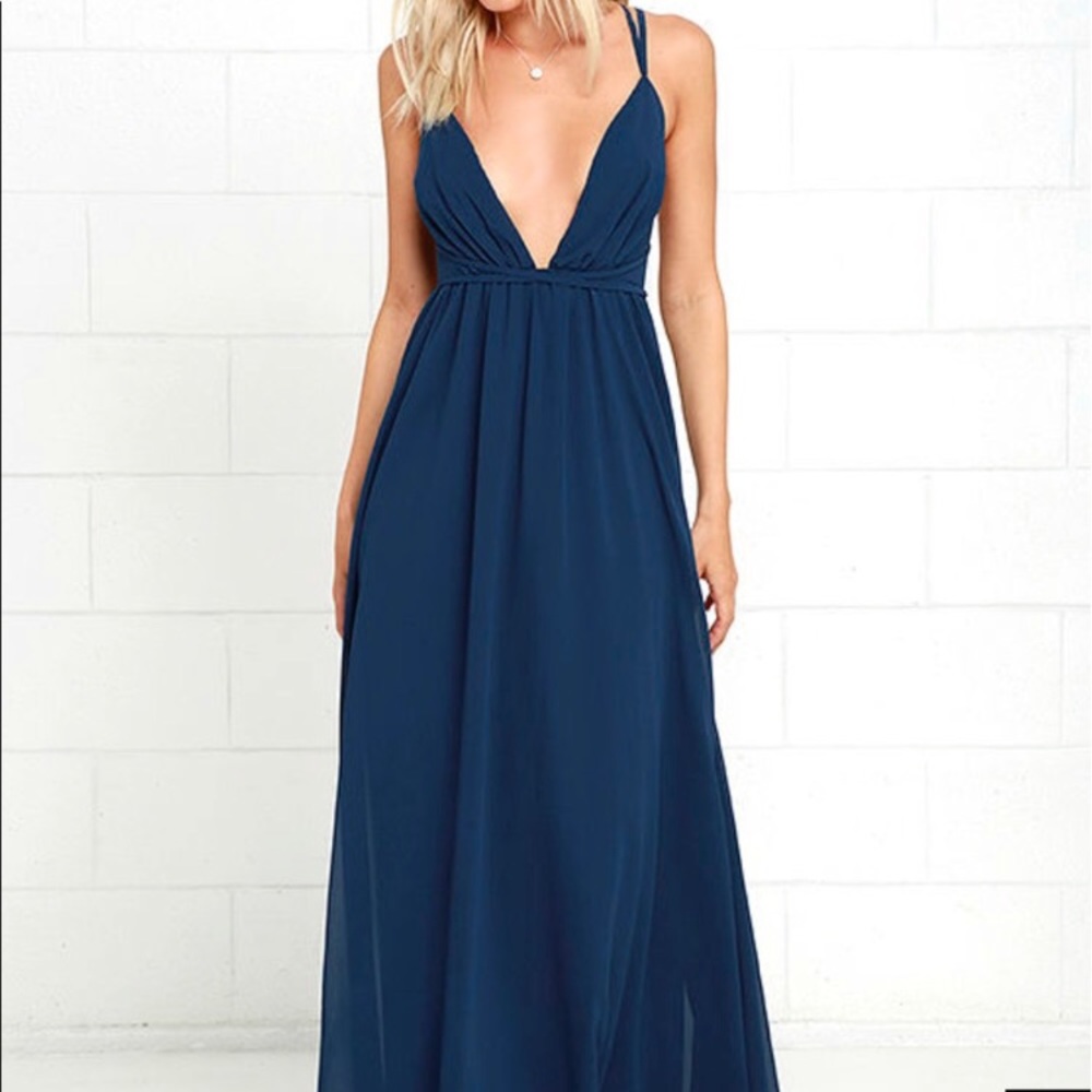 LULUS Flutter Freely Navy Maxi Dress Size Small